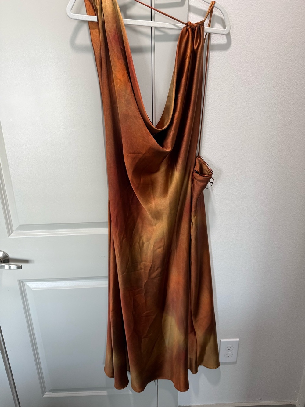 Zara Copper Satin Slip Dress with Cowl Neck